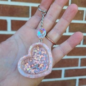 Pink Glitter Heart Keychain